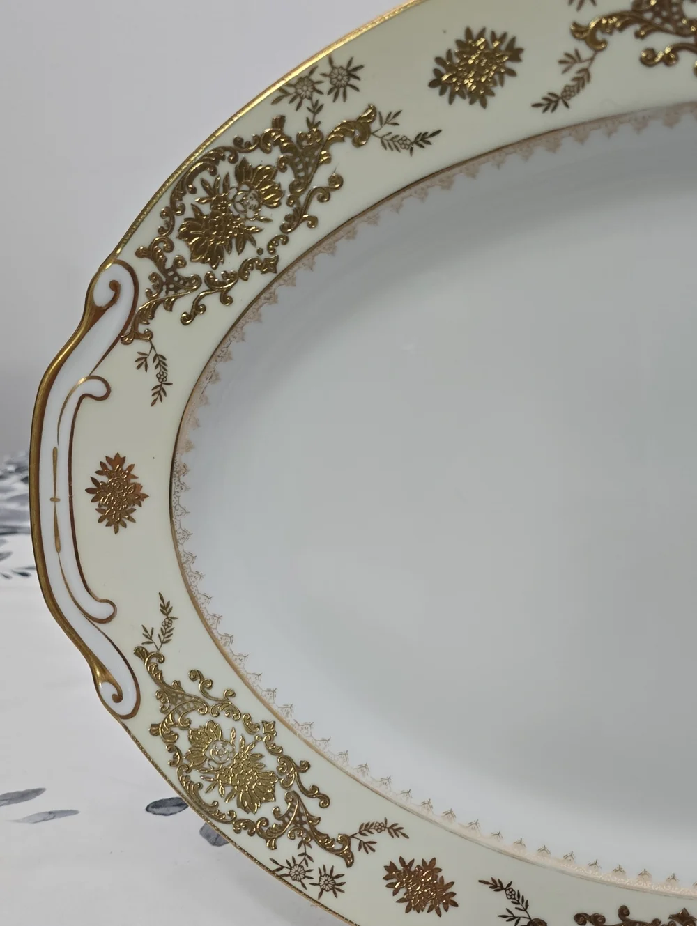 Vintage Wiss China Oval Serving Tray Porcelain Japan White Gold Floral Filigree